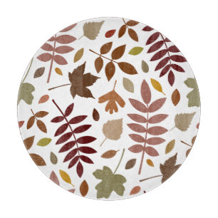 Fallen Leaves Lg Pattern Fall Colours on White Cutting Board