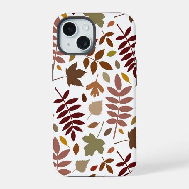 Fallen Leaves Lg Pattern Fall Colours on White iPhone 15 Case (Back)