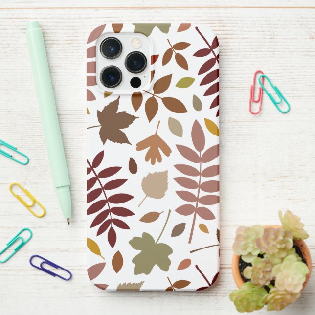 Fallen Leaves Lg Pattern Fall Colours on White iPhone Case (On Desk)