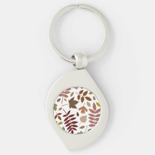 Fallen Leaves Lg Pattern Fall Colours on White Key Ring