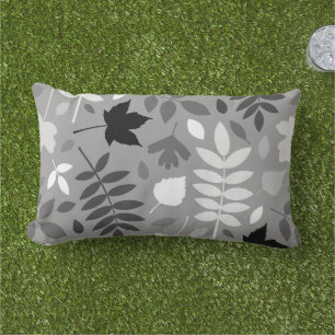 Fallen Leaves Lg Pattern Monochrome on Grey Lumbar Cushion