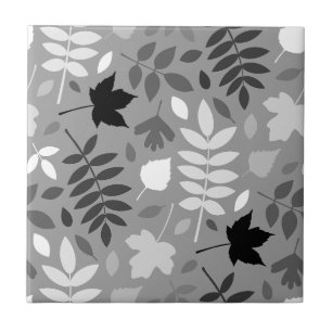Fallen Leaves Lg Pattern Monochrome on Grey Tile