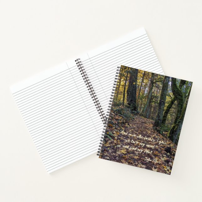 Fallen Leaves on Forest Trail John Muir Quote Notebook (Inside)