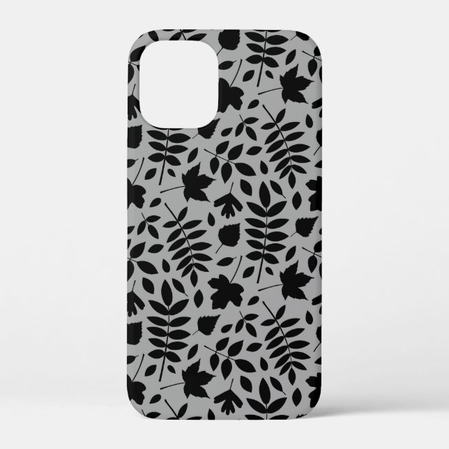 Fallen Leaves Pattern Black on Grey Case-Mate iPhone Case (Back)