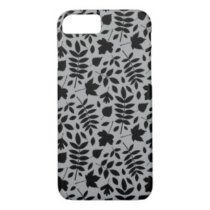 Fallen Leaves Pattern Black on Grey iPhone 8/7 Case