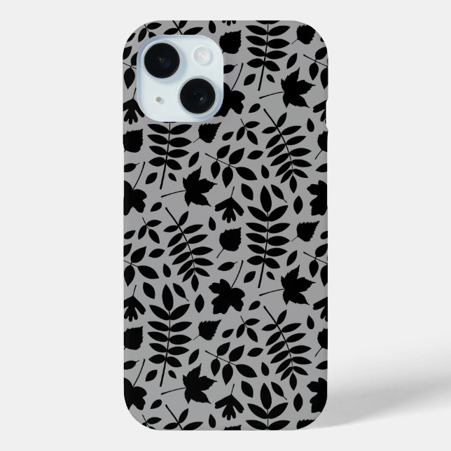 Fallen Leaves Pattern Black on Grey Case-Mate iPhone Case (Back)