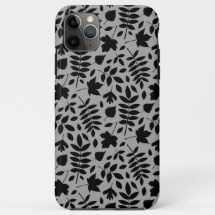 Fallen Leaves Pattern Black on Grey iPhone 11 Pro Max Case