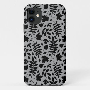 Fallen Leaves Pattern Black on Grey iPhone 11 Case
