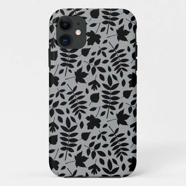 Fallen Leaves Pattern Black on Grey Case-Mate iPhone Case (Back)