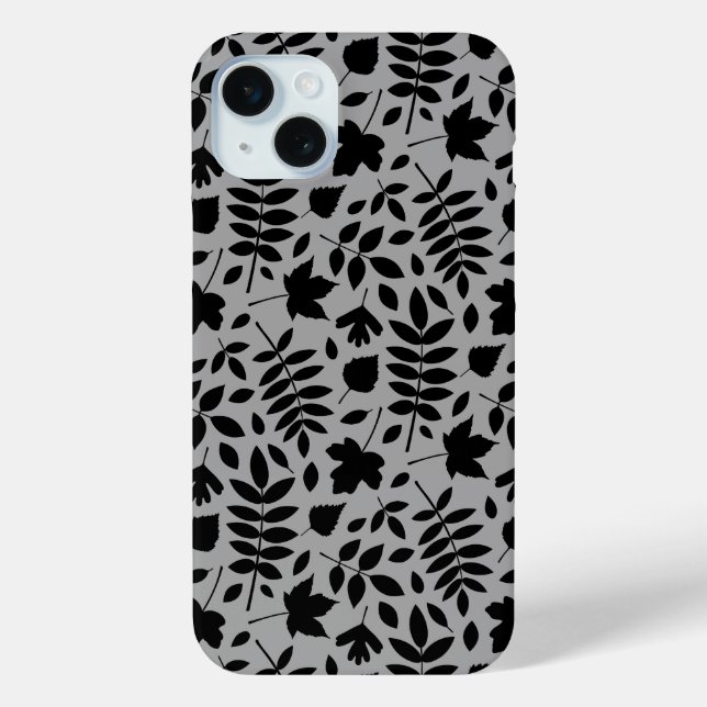 Fallen Leaves Pattern Black on Grey Case-Mate iPhone Case (Back)