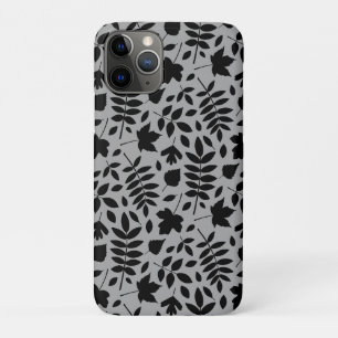 Fallen Leaves Pattern Black on Grey iPhone 11 Pro Case