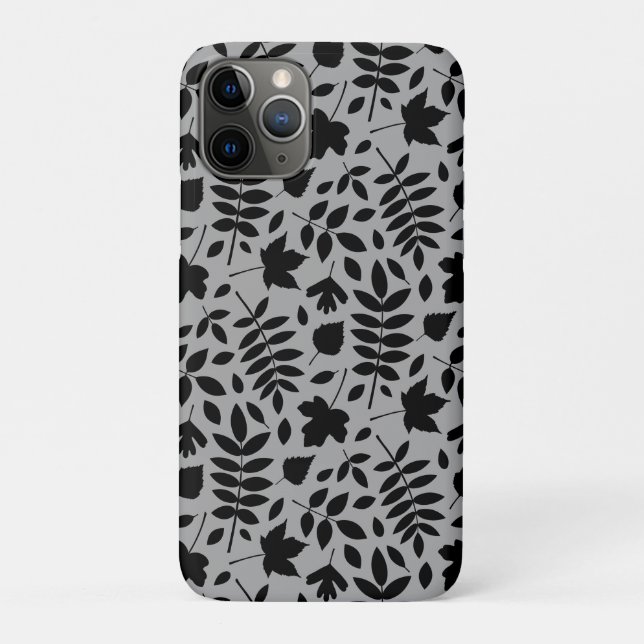 Fallen Leaves Pattern Black on Grey Case-Mate iPhone Case (Back)