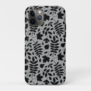 Fallen Leaves Pattern Black on Grey iPhone 11 Pro Case