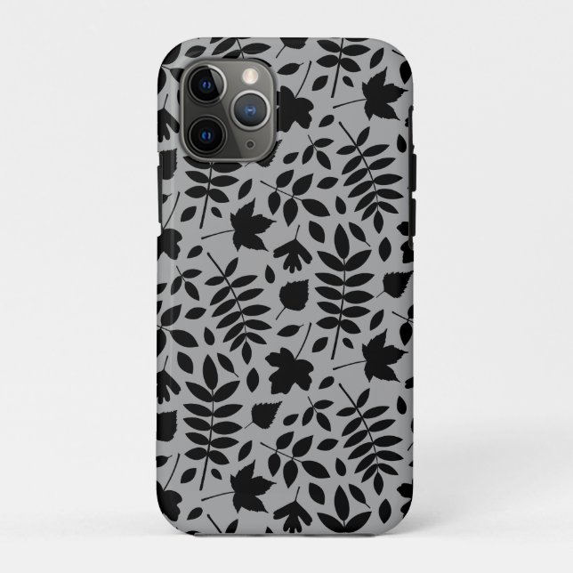 Fallen Leaves Pattern Black on Grey Case-Mate iPhone Case (Back)