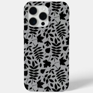 Fallen Leaves Pattern Black on Grey iPhone 15 Pro Max Case