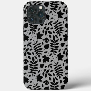Fallen Leaves Pattern Black on Grey iPhone 13 Pro Max Case