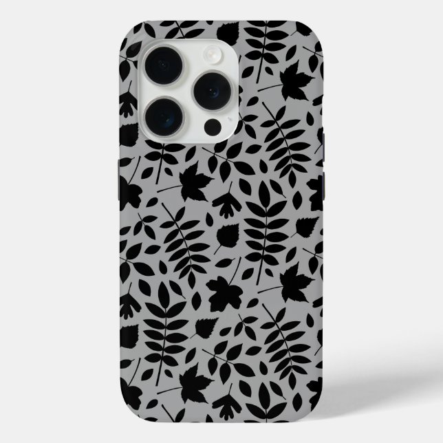 Fallen Leaves Pattern Black on Grey Case-Mate iPhone Case (Back)