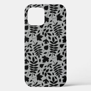 Fallen Leaves Pattern Black on Grey iPhone 12 Pro Case