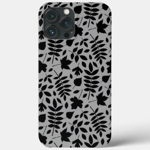 Fallen Leaves Pattern Black on Grey iPhone 13 Pro Max Case
