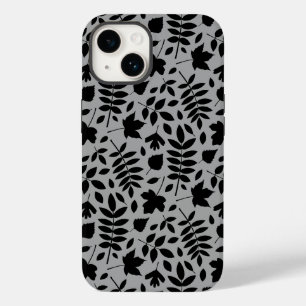 Fallen Leaves Pattern Black on Grey Case-Mate iPhone 14 Case