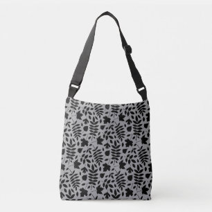 Fallen Leaves Pattern Black on Grey Crossbody Bag
