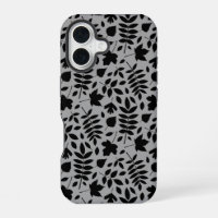 Fallen Leaves Pattern Black on Grey