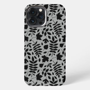 Fallen Leaves Pattern Black on Grey iPhone 13 Pro Max Case