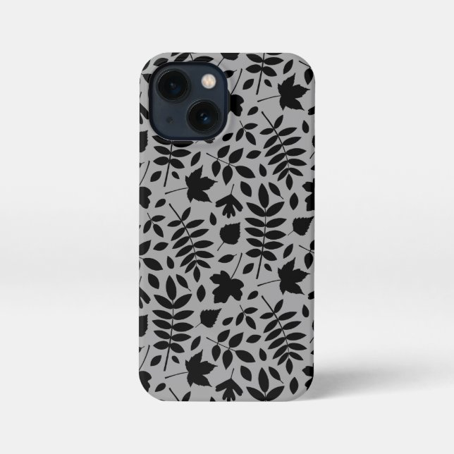 Fallen Leaves Pattern Black on Grey iPhone Case (Back)