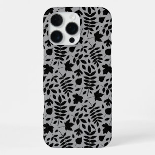 Fallen Leaves Pattern Black on Grey iPhone 16 Pro Max Case