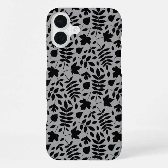 Fallen Leaves Pattern Black on Grey iPhone Case (Back)