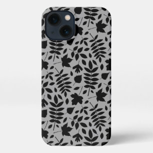 Fallen Leaves Pattern Black on Grey iPhone 13 Case