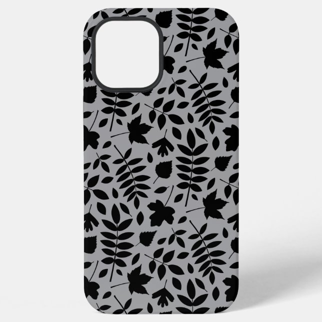 Fallen Leaves Pattern Black on Grey iPhone Case (Back)