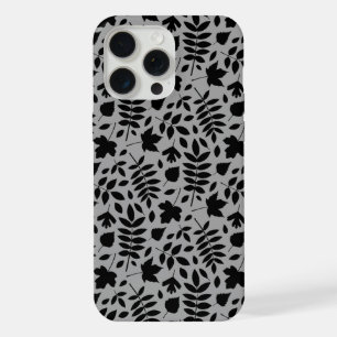 Fallen Leaves Pattern Black on Grey iPhone 15 Pro Max Case