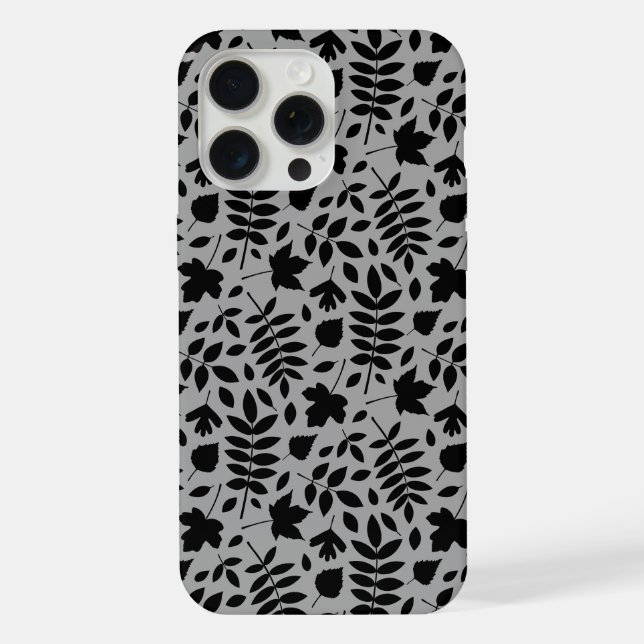 Fallen Leaves Pattern Black on Grey iPhone Case (Back)
