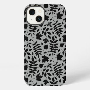 Fallen Leaves Pattern Black on Grey iPhone 13 Case