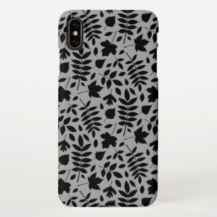 Fallen Leaves Pattern Black on Grey iPhone XS Max Case