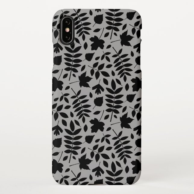 Fallen Leaves Pattern Black on Grey iPhone Case (Back)