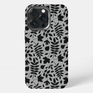 Fallen Leaves Pattern Black on Grey iPhone 13 Pro Case