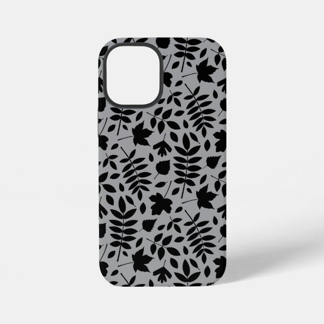 Fallen Leaves Pattern Black on Grey iPhone Case (Back)