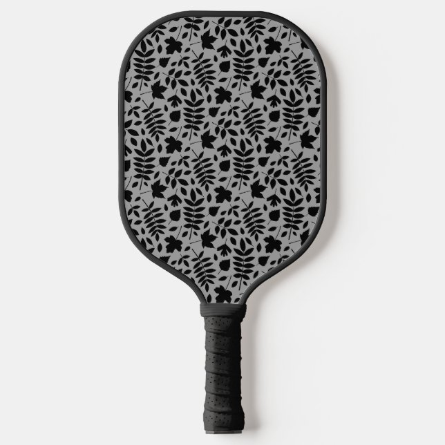 Fallen Leaves Pattern Black on Grey Pickleball Paddle (Front)