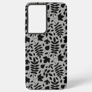Fallen Leaves Pattern Black on Grey Samsung Galaxy Case