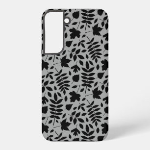 Fallen Leaves Pattern Black on Grey Samsung Galaxy Case