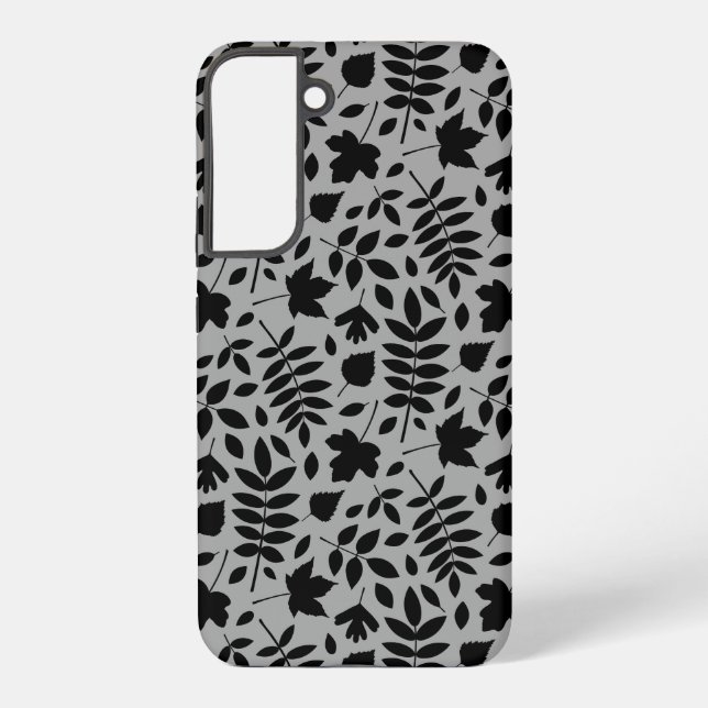 Fallen Leaves Pattern Black on Grey Samsung Galaxy S22+ Case (Back)