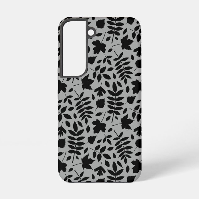 Fallen Leaves Pattern Black on Grey Samsung Galaxy S22 Case (Back)