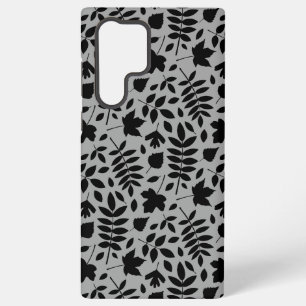 Fallen Leaves Pattern Black on Grey Samsung Galaxy Case