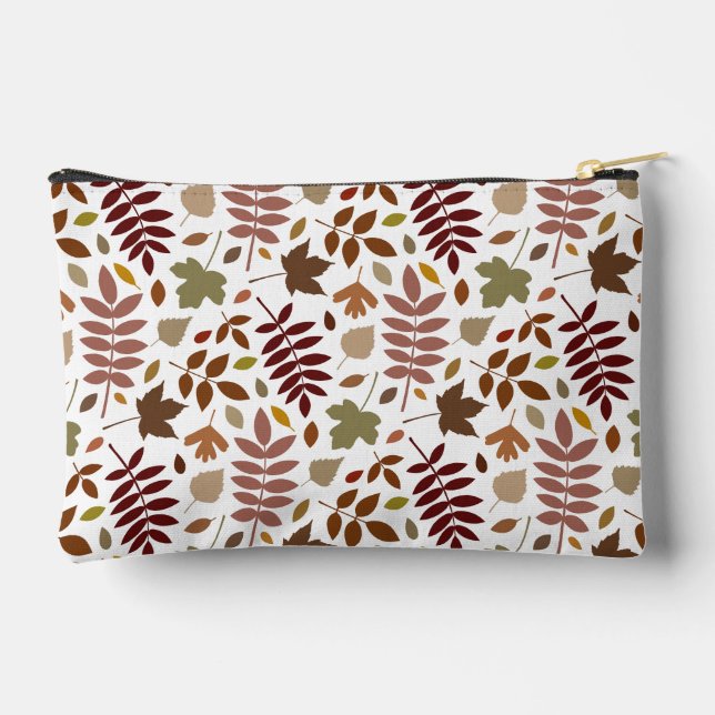 Fallen Leaves Pattern Fall Colours on White Accessory Pouch (Back)