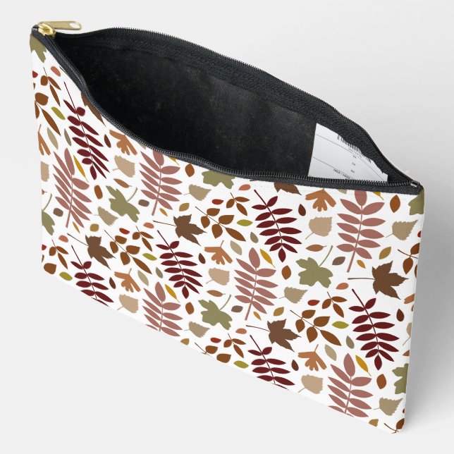 Fallen Leaves Pattern Fall Colours on White Accessory Pouch (Open)