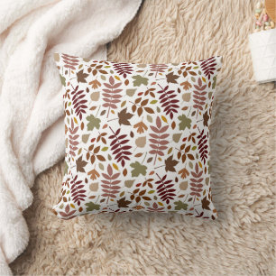 Fallen Leaves Pattern Fall Colours on White Cushion