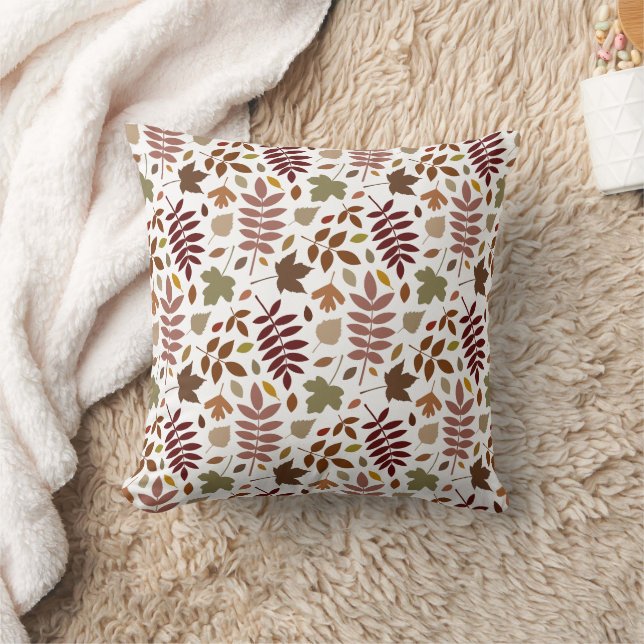Fallen Leaves Pattern Fall Colours on White Cushion (Blanket)