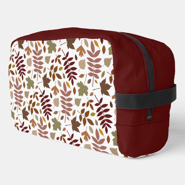 Fallen Leaves Pattern Fall Colours on White Dopp Kit (Left Corner)